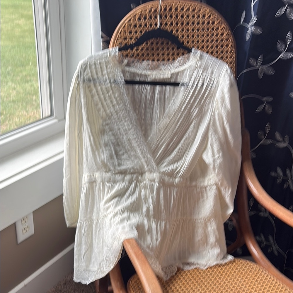 Lucky Brand Cream 3/4 Sleeve Wrap Blouse
